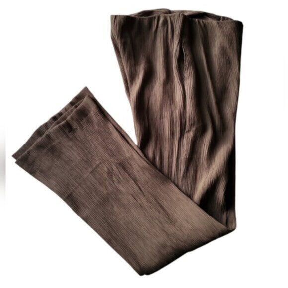 Zara High Waist Flared Leg Crinkle Pants Tall Size Medium - Picture 4 of 9